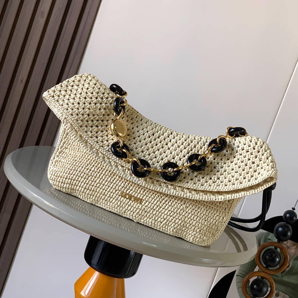 Loewe Medium Ola bag in raffia and calfskin(HIGH-END GRADE)